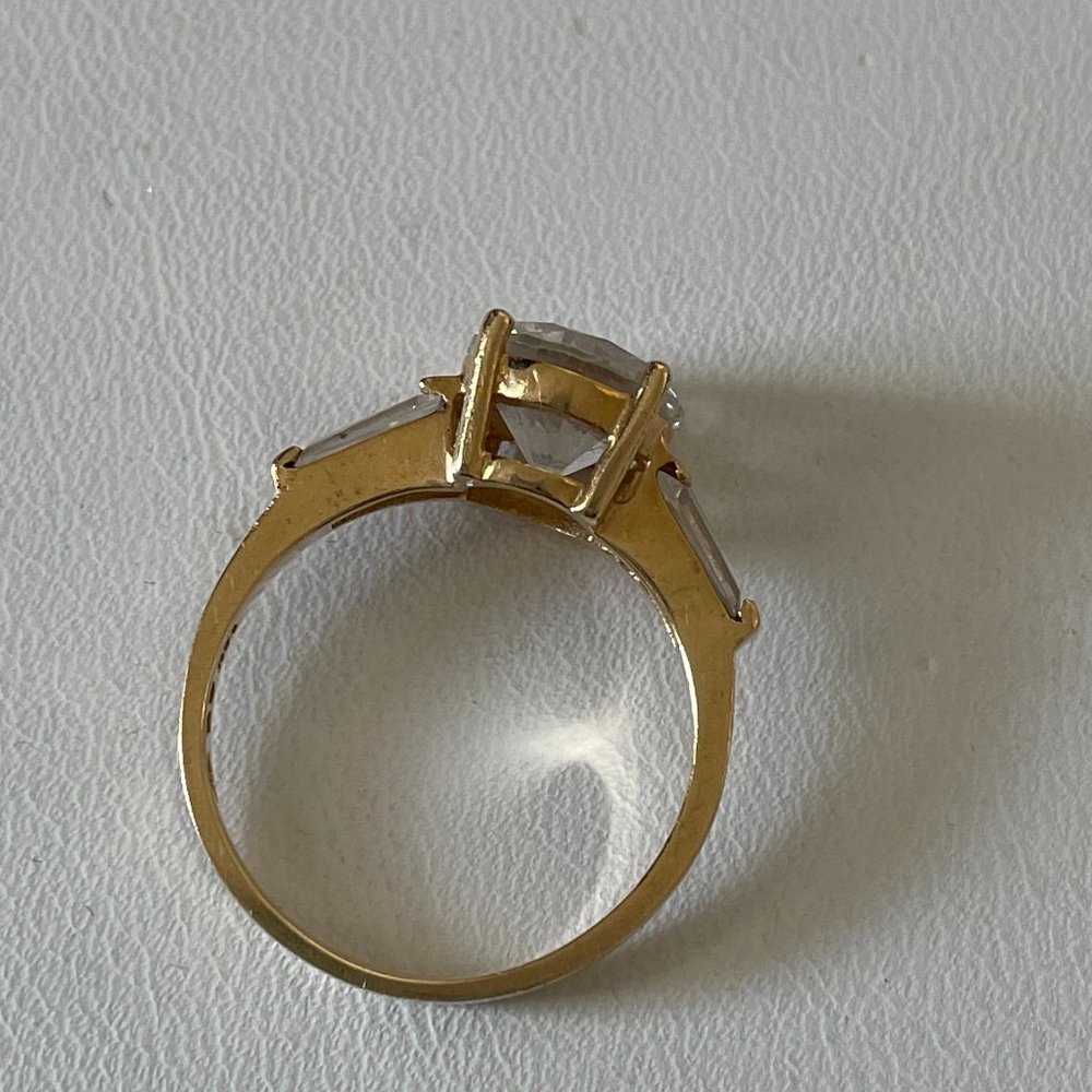 CLASSIC BAGUETTE AND ROUND CZ ENGAGEMENT RING - Picture 2 of 5